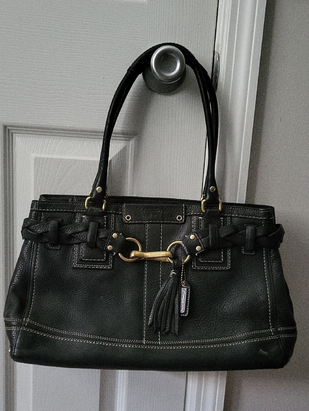 Coach Black Leather Braided Shoulder Bag